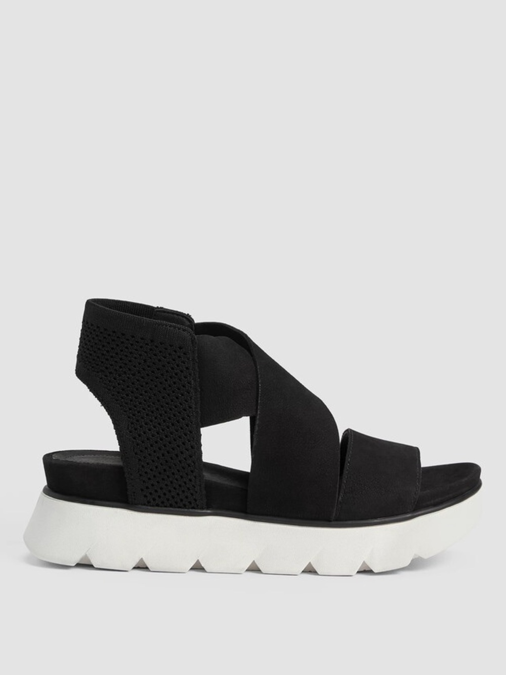 Eileen Fisher Chant Tumbled Leather Wedge Black Sandals Size 10